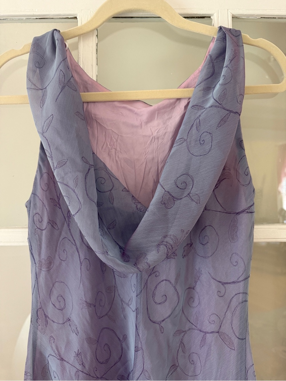 Vintage Chelsea Nites Sleeveless Lavender Floral Embroidered Dress - Picture 7 of 8